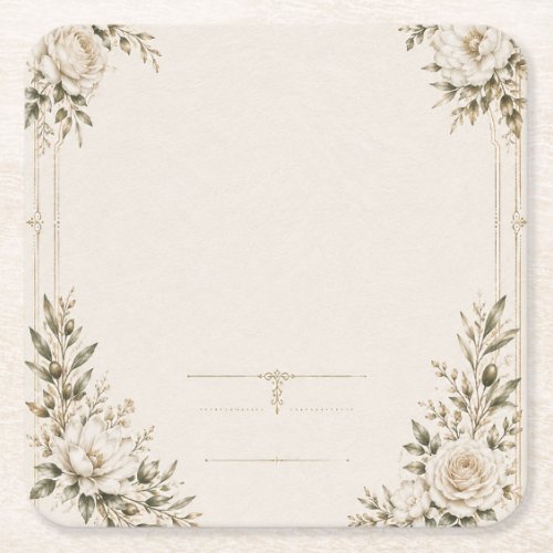 Elegant Ivory Wedding Invitation with Champagne Square Paper Coaster