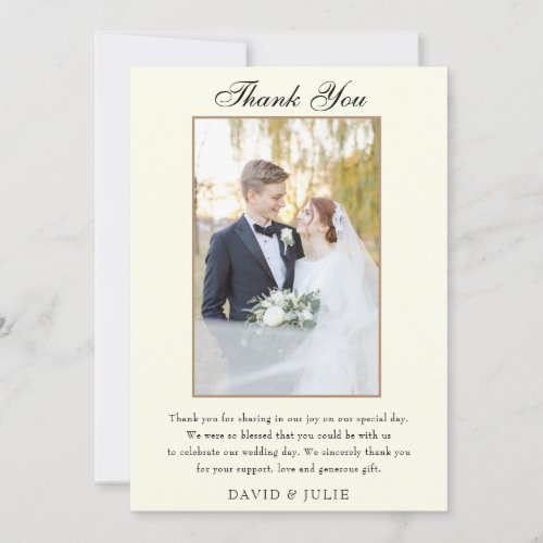 Elegant Ivory Wedding Photo Thank You Card