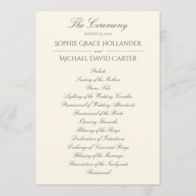 Elegant Ivory Wedding Program (Front)