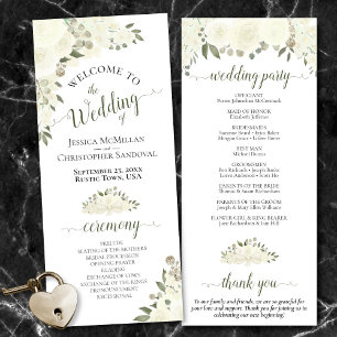 Elegant Ivory White Boho Watercolor Floral Wedding Program