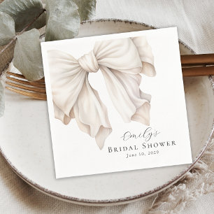 Elegant Ivory White Bow on Pink Bridal Shower Napkins