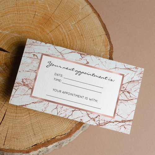 Elegant ivory white faux rose gold glitter marble appointment card