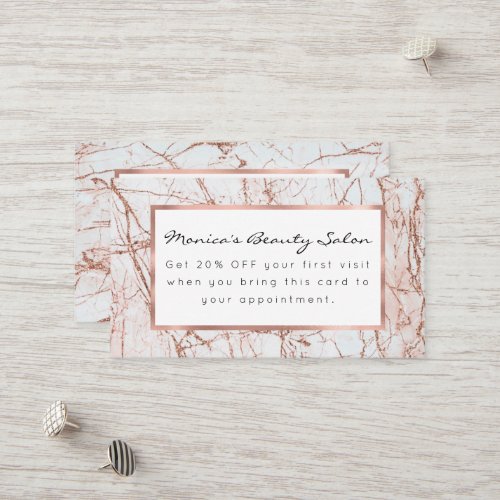 Elegant ivory white faux rose gold glitter marble discount card