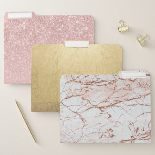 Elegant ivory white faux rose gold glitter marble file folder