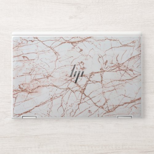 Elegant ivory white faux rose gold glitter marble HP laptop skin