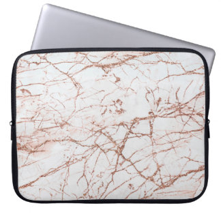 Elegant ivory white faux rose gold glitter marble laptop sleeve