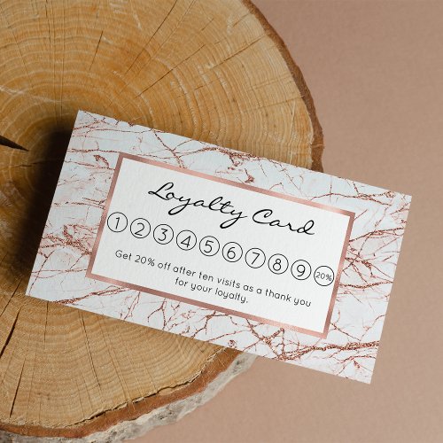 Elegant ivory white faux rose gold glitter marble loyalty card