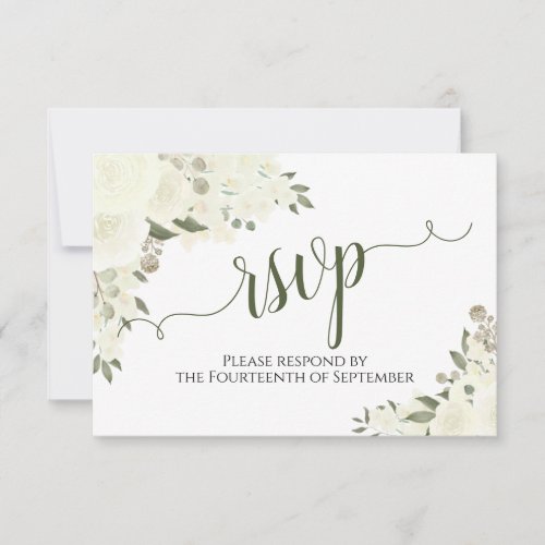 Elegant Ivory White Floral Calligraphy Wedding RSVP Card