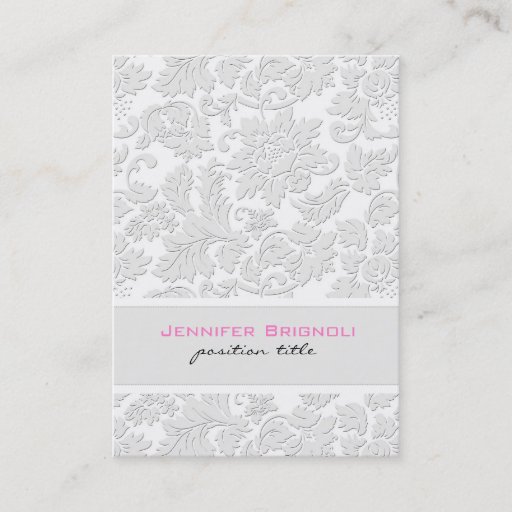 Customizable Elegant Ivory White Floral Damasks Embossed Effect Business Card