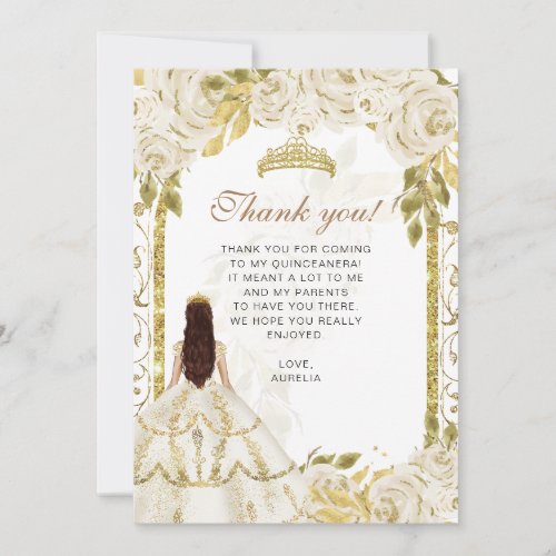 Elegant Ivory White Floral Photo Quinceaera Thank You Card