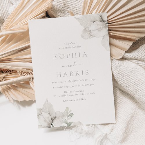 Elegant Ivory  White Floral Wedding Invitation