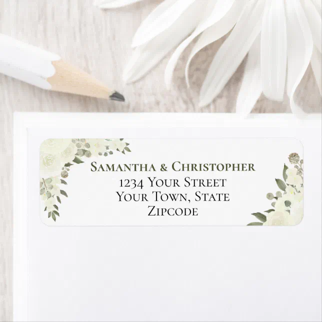 Elegant Ivory White Floral Wedding Return Address Label | Zazzle