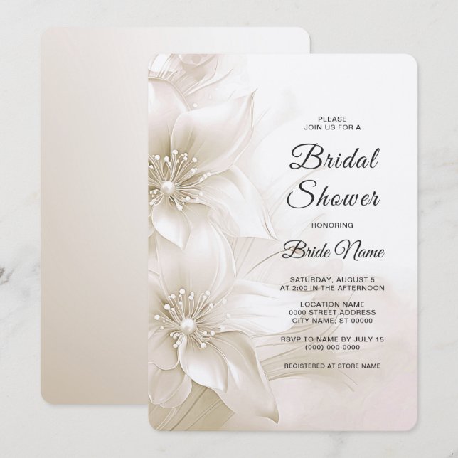 Elegant Ivory White Flowers Bridal Shower Invitation (Front/Back)