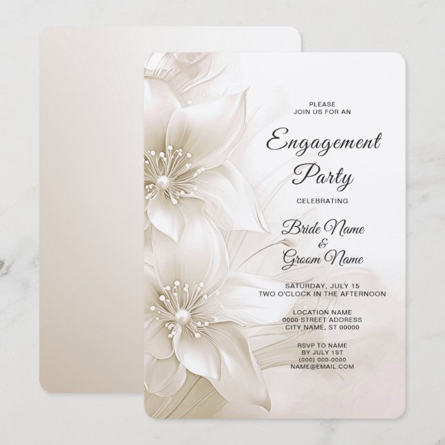Elegant Ivory White Flowers Engagement Invitation (Front/Back)