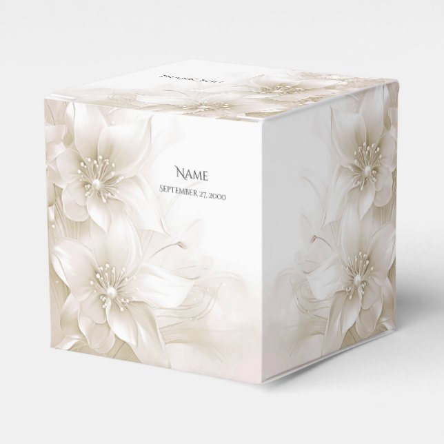 Elegant Ivory White Flowers Favor Box (Front Side)