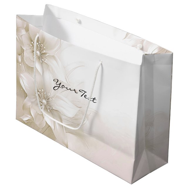 Elegant Ivory White Flowers Gift Bag (Front Angled)