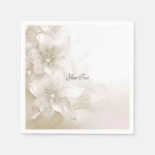 Elegant Ivory White Flowers Napkins (Front)