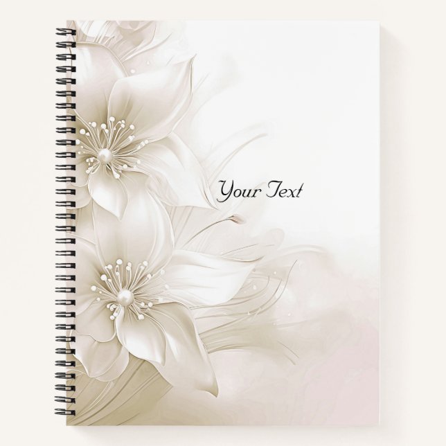 Elegant Ivory White Flowers Notebook (Front)