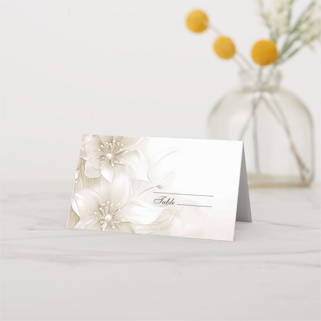 Elegant Ivory White Flowers Place Card (Front)
