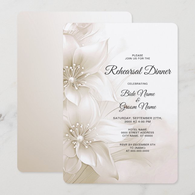 Elegant Ivory White Flowers Rehearsal Dinner Invitation (Front/Back)