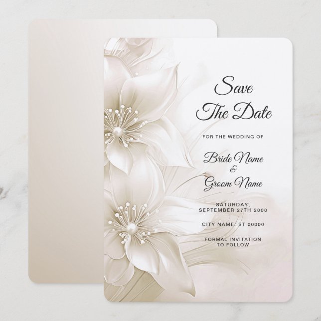 Elegant Ivory White Flowers Save The Date (Front/Back)