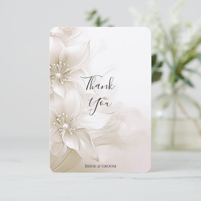 Elegant Ivory White Flowers Thank You Card (Standing Front)
