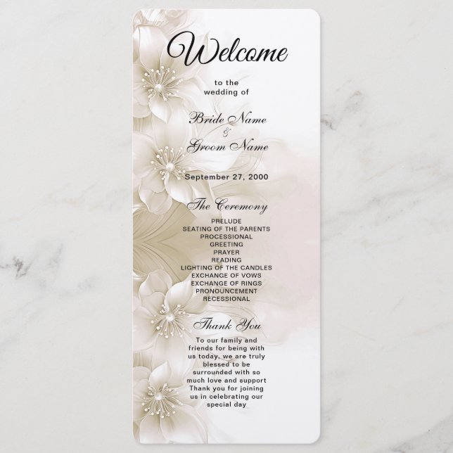 Elegant Ivory White Flowers Wedding Program (Front)