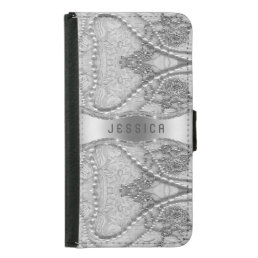 Elegant Ivory White Girly Lace And Purls Samsung Galaxy S5 Wallet Case