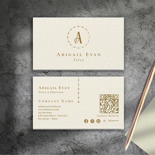 Elegant Ivory White Glitter Creamy Gold Monogram Business Card