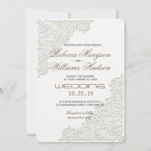 Elegant Ivory White Lace Corner Wedding Invitation