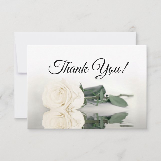 Elegant Ivory White Mirrored Rose Simple Wedding Thank You Card (Front)