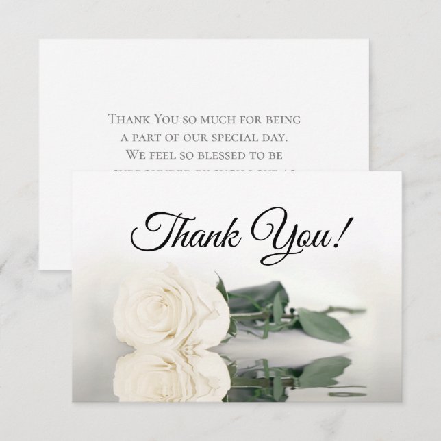 Elegant Ivory White Mirrored Rose Simple Wedding Thank You Card (Front/Back)