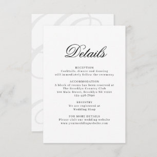 Elegant Ivory White Monogram Wedding Details Enclosure Card