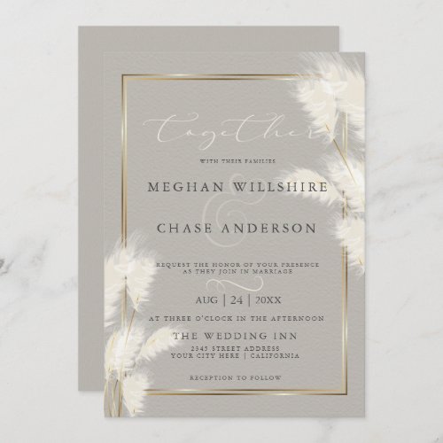 Elegant Ivory White Pampas Grass Invitation