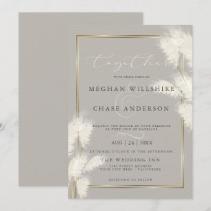 Elegant Ivory White Pampas Grass Invitation