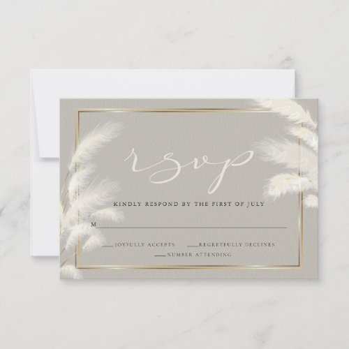 Elegant Ivory White Pampas Grass RSVP Card