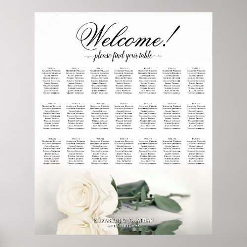 Elegant Ivory White Rose 21 Table Seating Chart