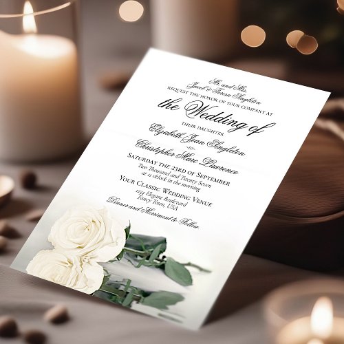 Elegant Ivory White Rose Formal Wedding Invitation