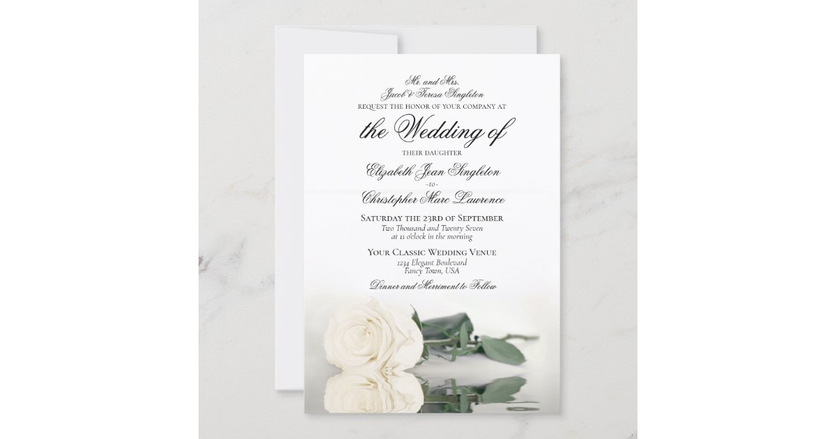 Elegant Ivory White Rose Formal Wedding Invitation | Zazzle