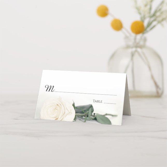 Elegant Ivory White Rose Wedding Write-In Place Card (Front)