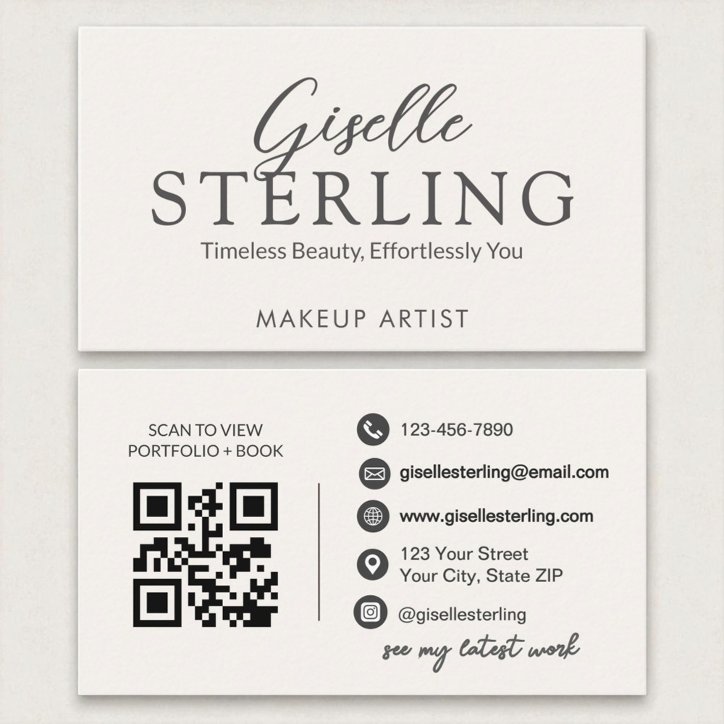 Elegant Ivory White Script Modern QR Code Business Card