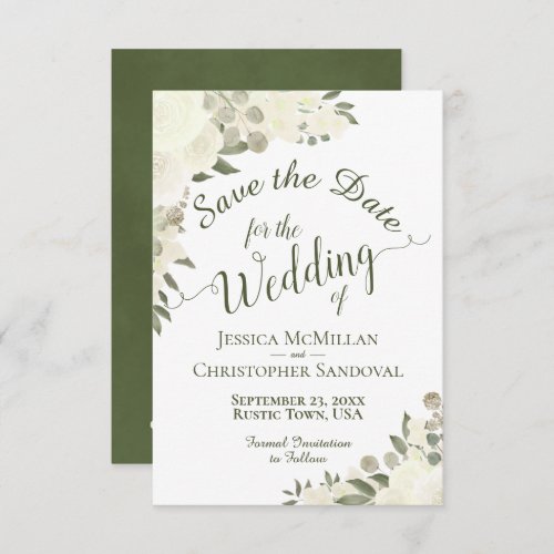 Elegant Ivory White Watercolor Floral Boho Wedding Save The Date