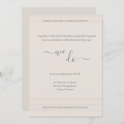Elegant Ivory White We Do WoodGrain Stripe Wedding Invitation