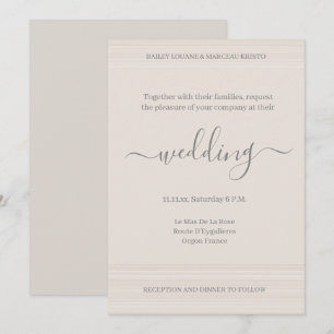 Elegant Ivory White WoodGrain Stripes Chic Wedding Invitation