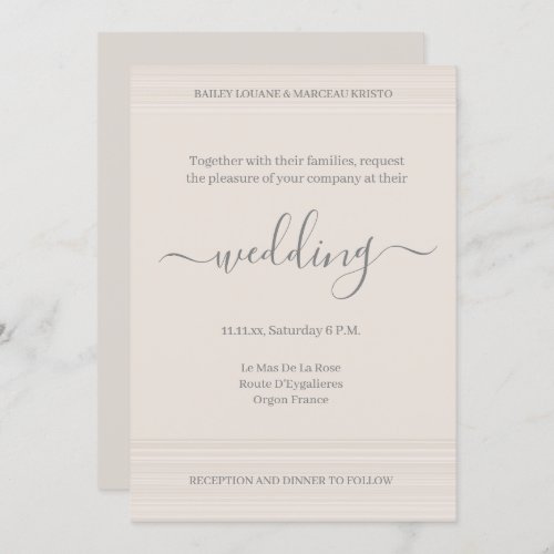 Elegant Ivory White WoodGrain Stripes Chic Wedding Invitation