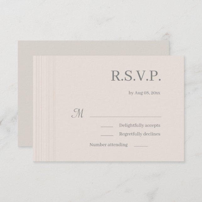Elegant Ivory White WoodGrain Stripes Wedding RSVP Invitation (Front/Back)