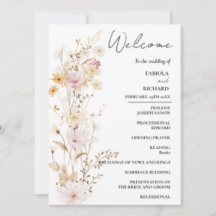 Elegant Ivory Wildflower Wedding Program Card