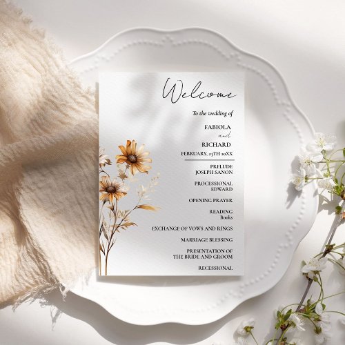 Elegant Ivory Wildflower Wedding Program Card
