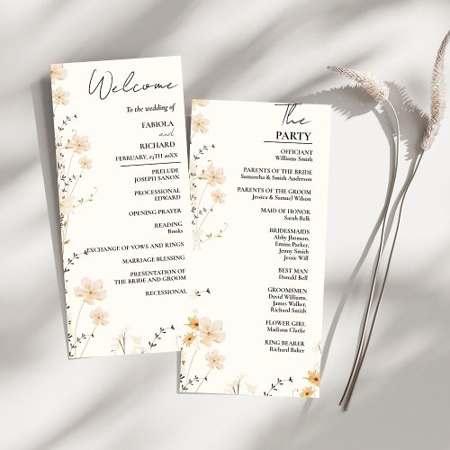 Elegant Ivory Wildflower Wedding Program Card