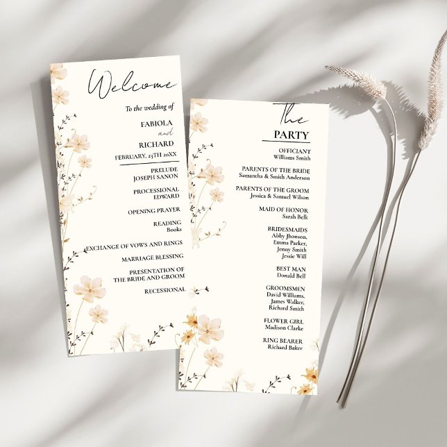 Elegant Ivory Wildflower Wedding Program Card (Creator Uploaded)